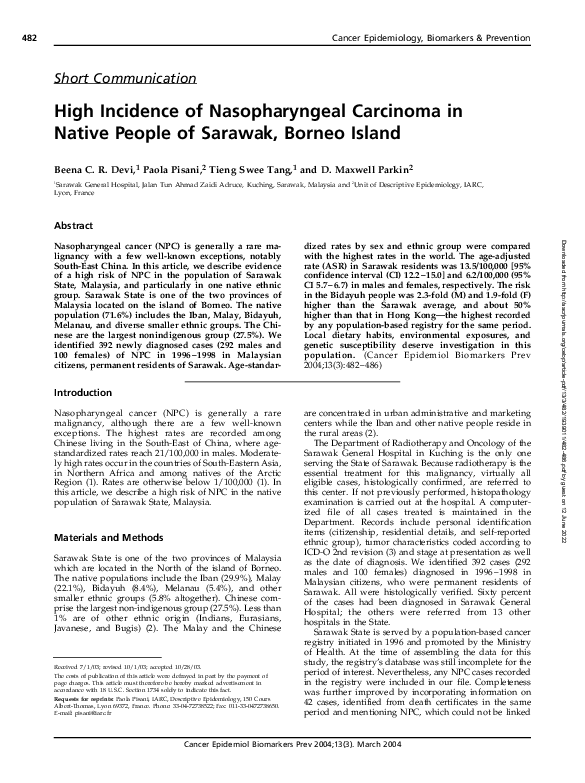 (PDF) High Incidence of Nasopharyngeal Carcinoma in Native People of ...