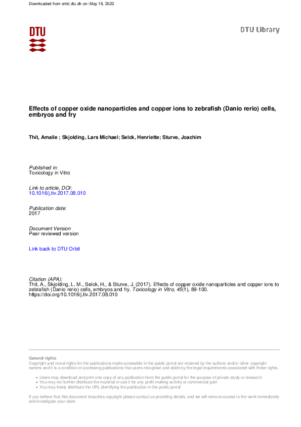 (PDF) Effects of copper oxide nanoparticles and copper ions to ...