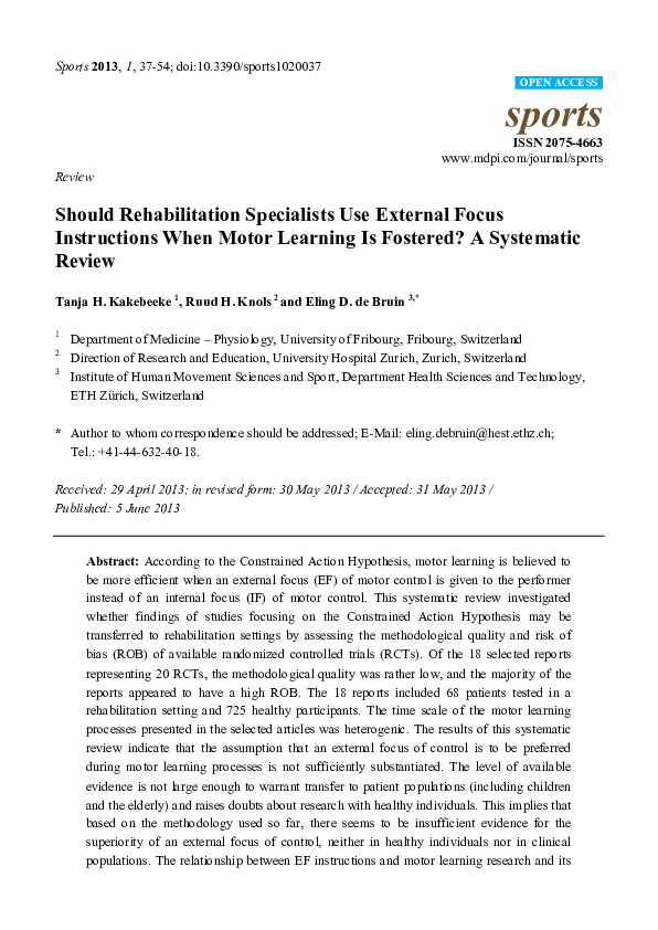 (PDF) Should Rehabilitation Specialists Use External Focus Instructions