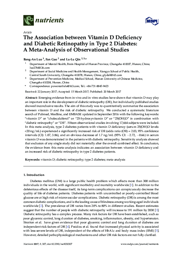 (PDF) The Association between Vitamin D Deficiency and Diabetic ...