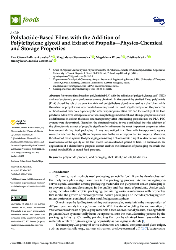 (PDF) Polylactide-Based Films with the Addition of Poly(ethylene glycol ...