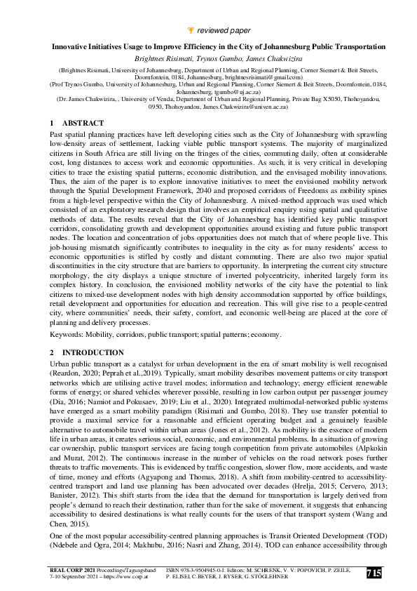 Innovative Initiatives Usage to Improve Efficiency in the City of Johannesburg Public Transportation