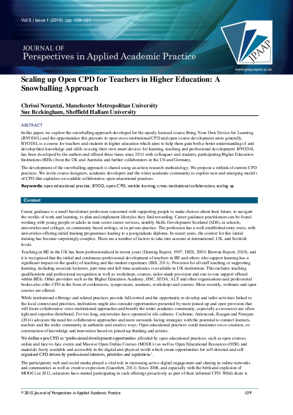 (PDF) Scaling up Open CPD for Teachers in Higher Education: A ...