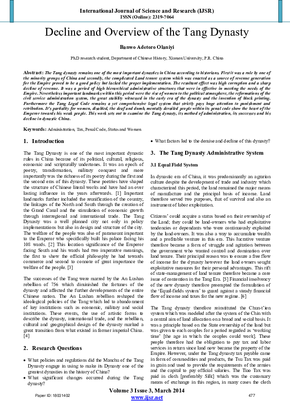 (PDF) Decline and Overview of the Tang Dynasty