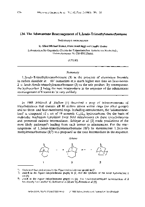 (PDF) The Adamantane Rearrangement of 1,2endo-Trimethylenenorbornane ...