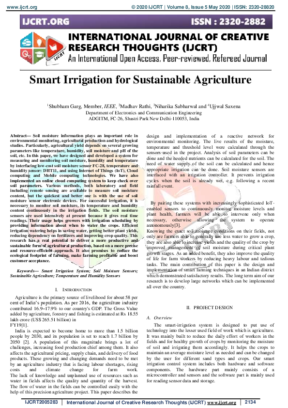(PDF) Smart Irrigation for Sustainable Agriculture
