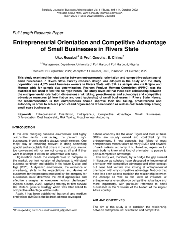 (PDF) Entrepreneurial Orientation and Competitive Advantage of Small ...