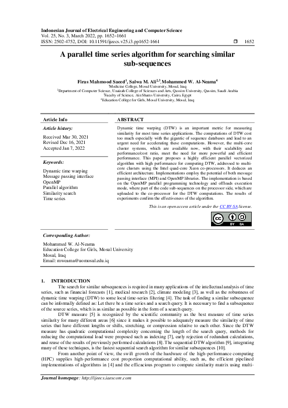 (PDF) A parallel time series algorithm for searching similar sub-sequences