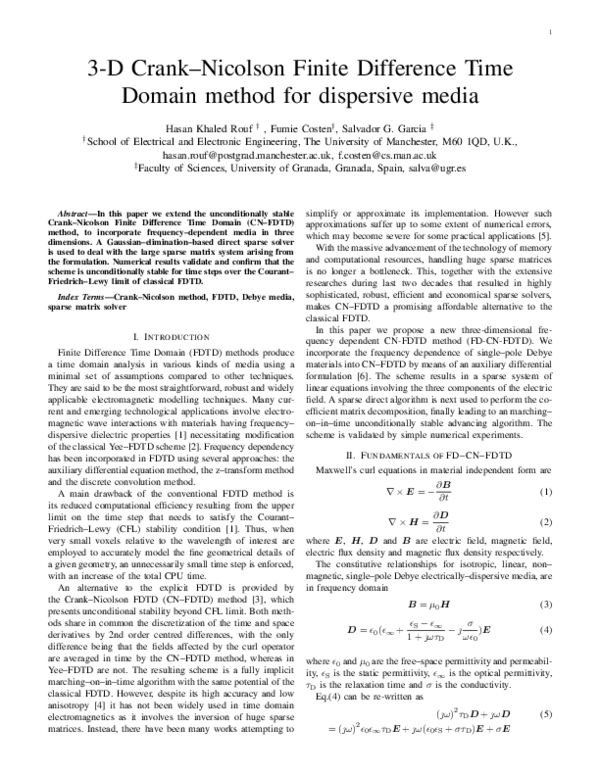 (PDF) 3D Crank-Nicolson finite difference time domain method for ...