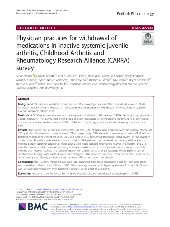 (PDF) Physician practices for withdrawal of medications in inactive systemic juvenile arthritis