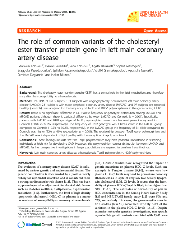 (PDF) The role of common variants of the cholesteryl ester transfer ...