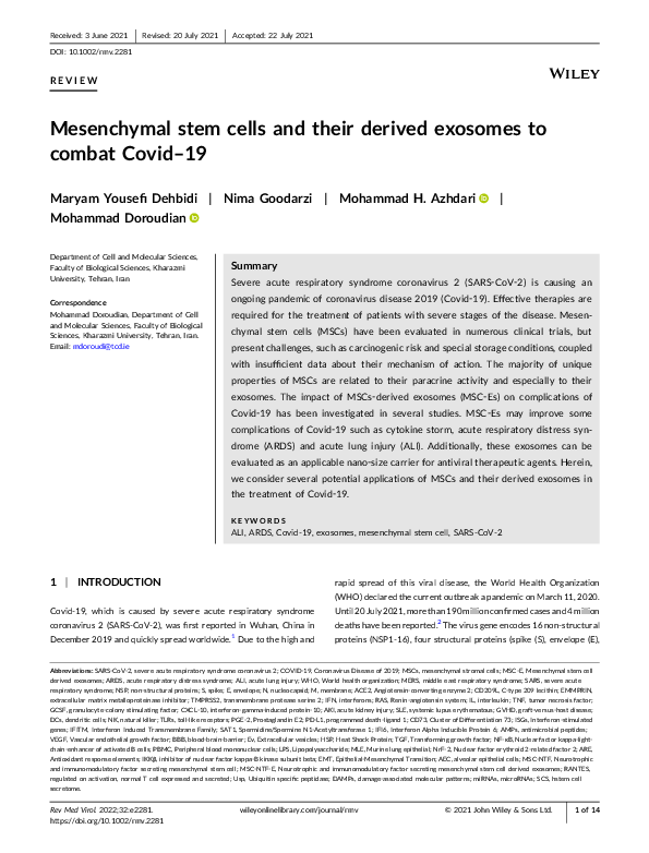 (PDF) Mesenchymal stem cells and their derived exosomes to combat Covid–19