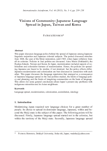 (PDF) Visions of Community. Japanese Language Spread in Japan, Taiwan ...