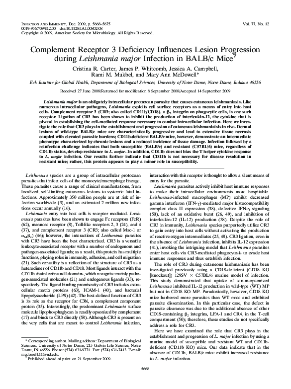 (PDF) Complement Receptor 3 Deficiency Influences Lesion Progression ...