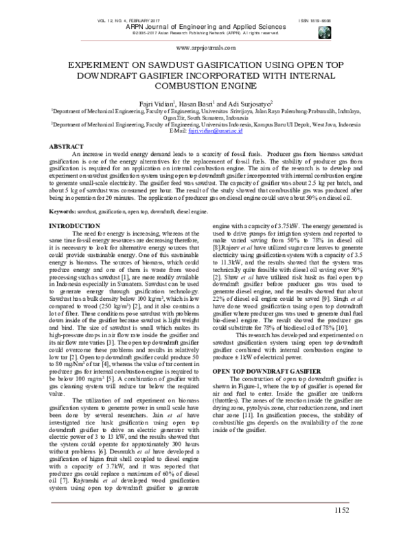 (PDF) Experiment on sawdust gasification using open top downdraft ...