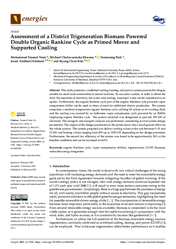  PDF Assessment Of A District Trigeneration Biomass Powered Double 