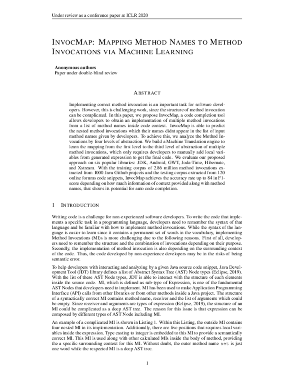 (PDF) Invocmap: Mapping Method Names to Method Invocations via Machine ...