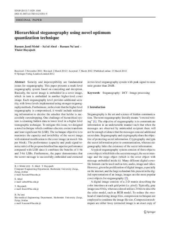 (PDF) Hierarchical steganography using novel optimum quantization technique
