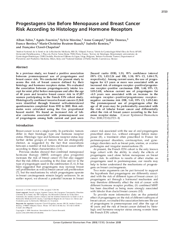 (PDF) Progestagens Use Before Menopause and Breast Cancer Risk ...