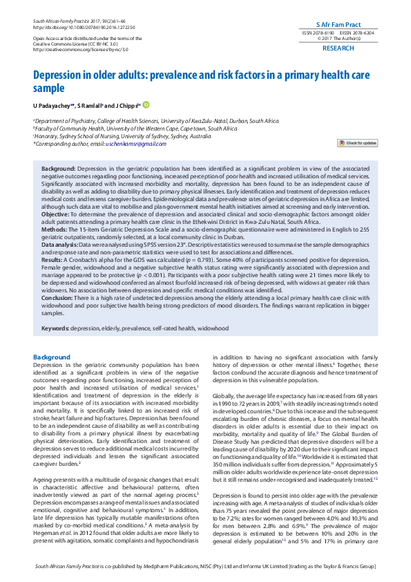 (PDF) Depression in older adults: prevalence and risk factors in a ...