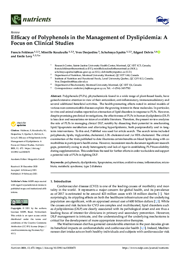 (PDF) Efficacy of Polyphenols in the Management of Dyslipidemia: A ...