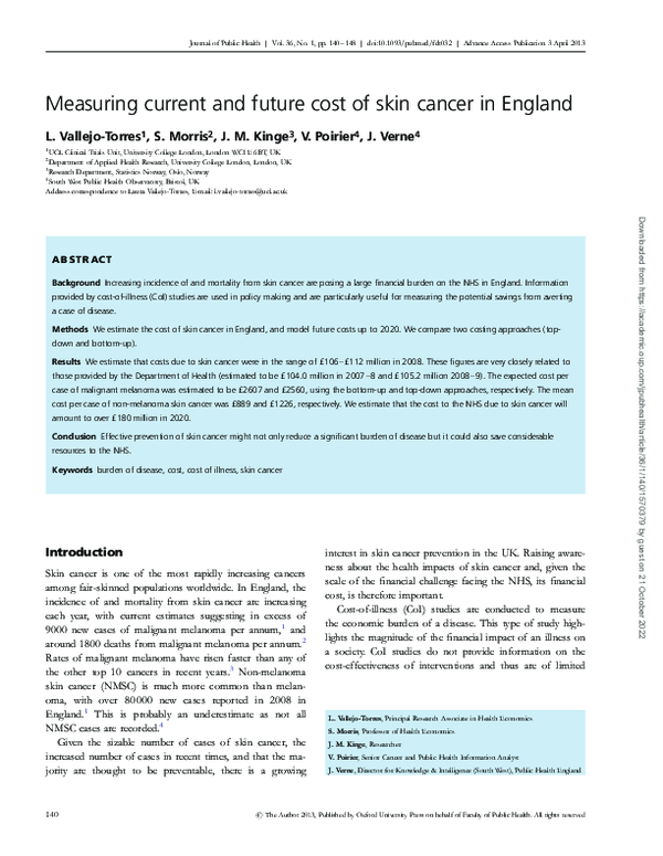 (PDF) Measuring current and future cost of skin cancer in England J
