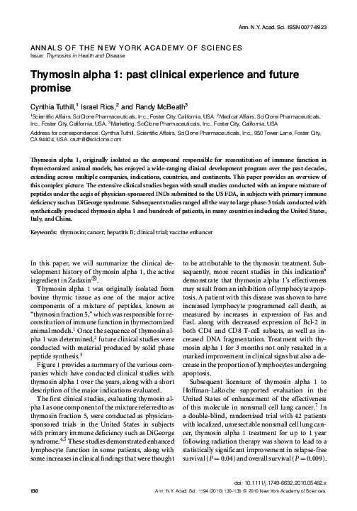 Thymosin Alpha 1 immune support future research