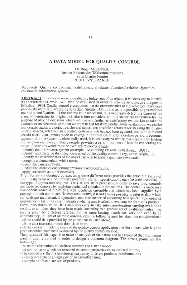 (PDF) A Data Model for Quality Control