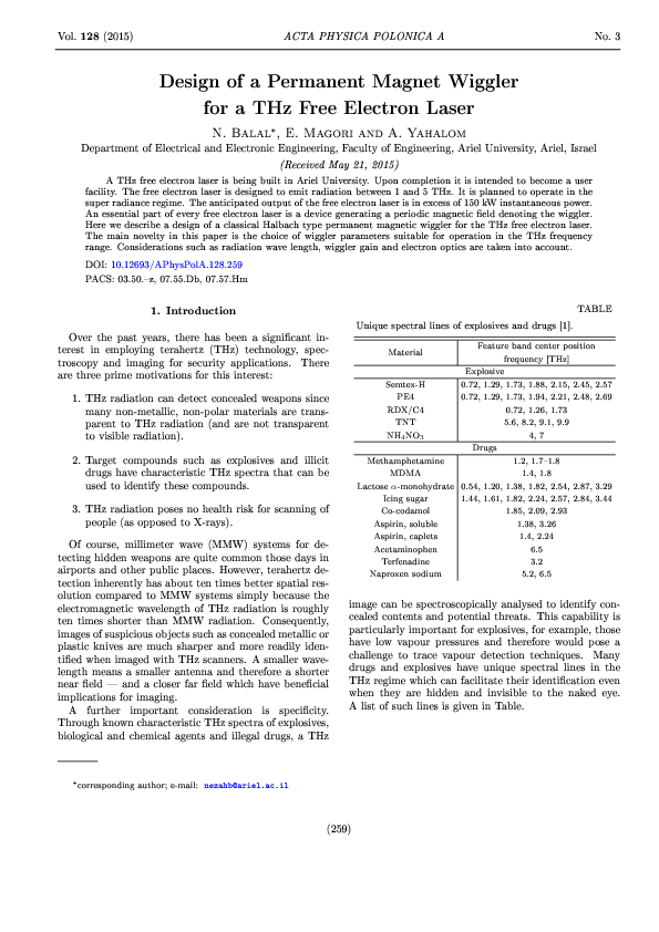 (PDF) Design of a Permanent Magnet Wiggler for a THz Free Electron Laser