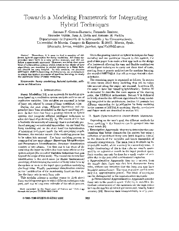 (PDF) Towards a modeling framework for integrating hybrid techniques