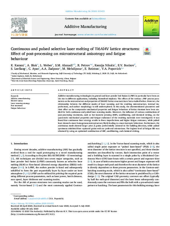 (PDF) Continuous and pulsed selective laser melting of Ti6Al4V lattice ...