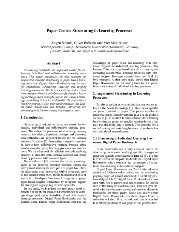 (PDF) Paper-Centric Structuring in Learning Processes | Max Mühlhäuser ...