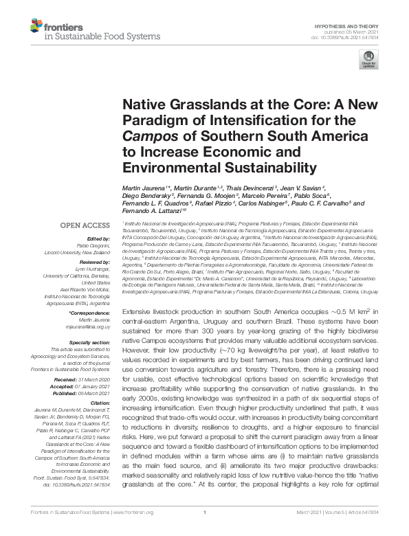 (PDF) Native Grasslands at the Core: A New Paradigm of Intensification ...