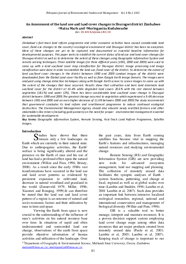 (PDF) An Assessment of the land use and land cover changes in Shurugwi ...