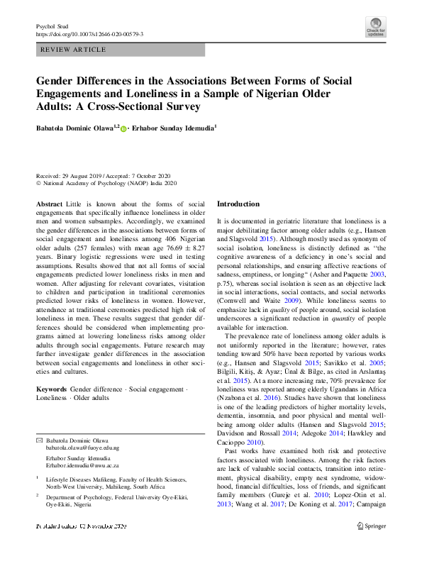 (PDF) Gender Differences in the Associations Between Forms of Social ...
