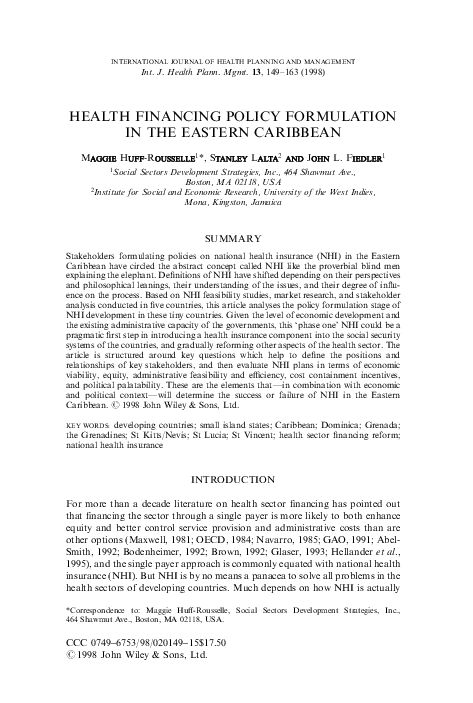 (PDF) Health financing policy formulation in the Eastern Caribbean