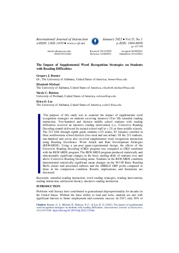 (PDF) The Impact of Supplemental Word Recognition Strategies on ...