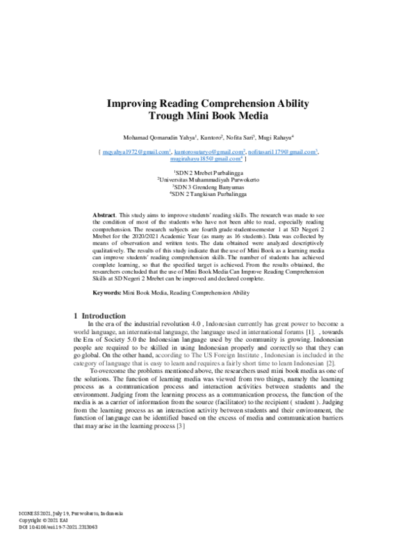 (PDF) Improving Reading Comprehension Ability Trough Mini Book Media