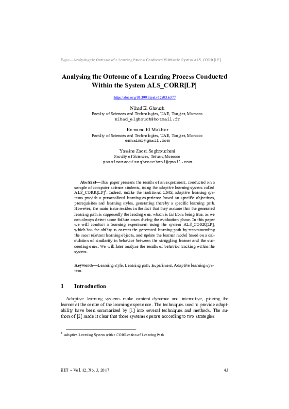 (PDF) Analysing the Outcome of a Learning Process Conducted Within the ...