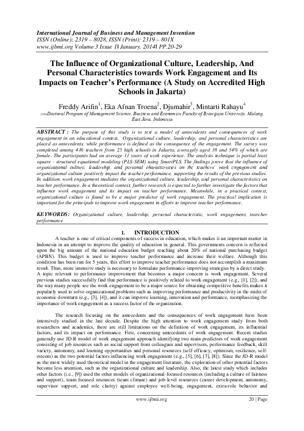 (PDF) The Influence of Organizational Culture , Leadership , And ...