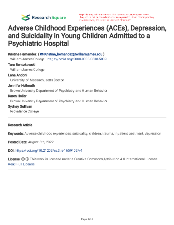 (PDF) Adverse Childhood Experiences (ACEs), Depression, and Suicidality ...
