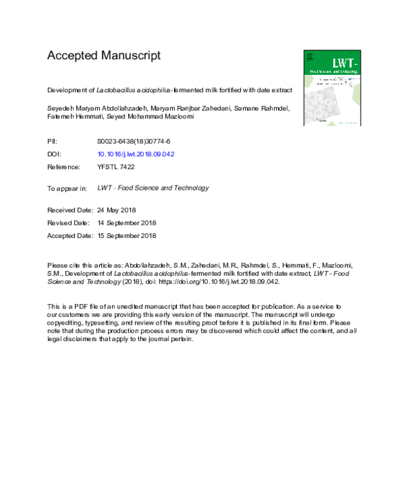 PDF) Development of Lactobacillus acidophilus-fermented milk