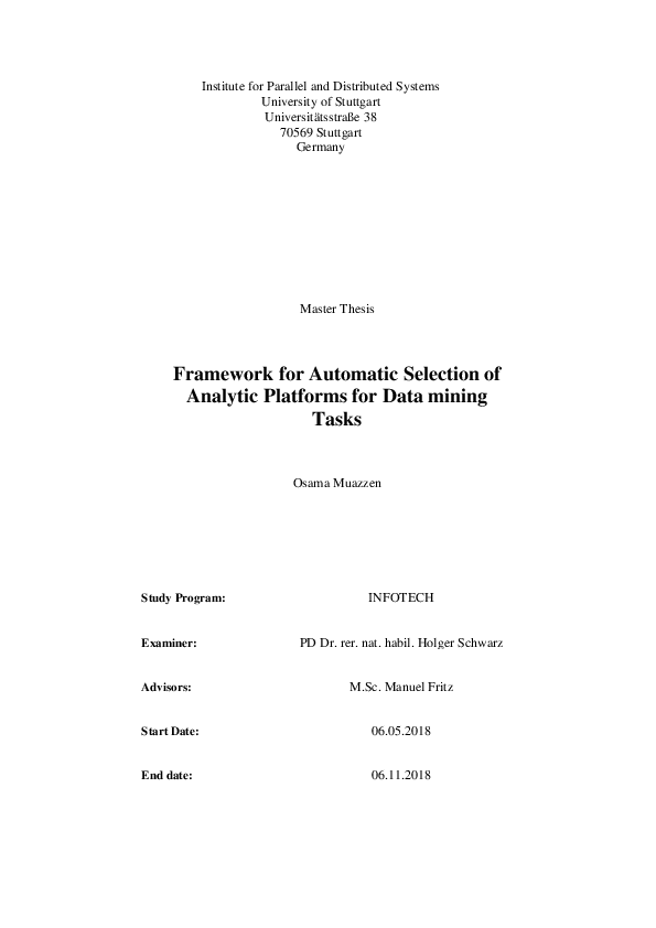 (PDF) Framework for automatic selection of analytic platforms for data ...
