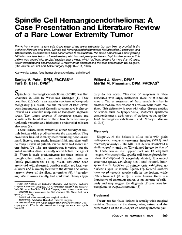 (PDF) Spindle cell hemangioendothelioma A case presentation and
