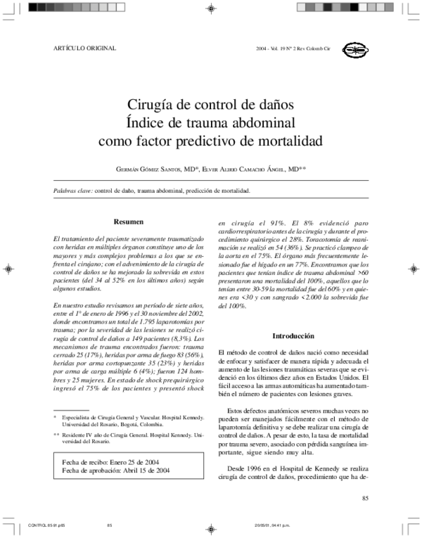 (PDF) Surgery for damage control. Abdominal trauma score as predictive ...