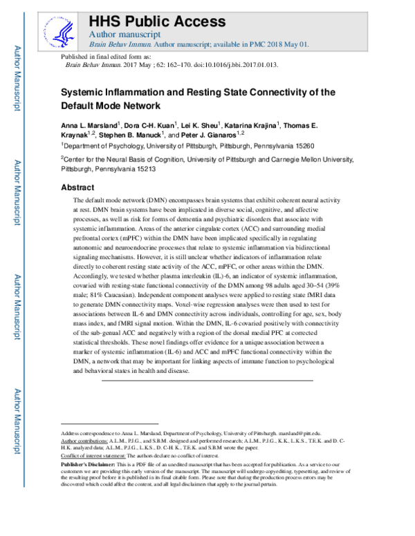 (PDF) Systemic inflammation and resting state connectivity of the ...