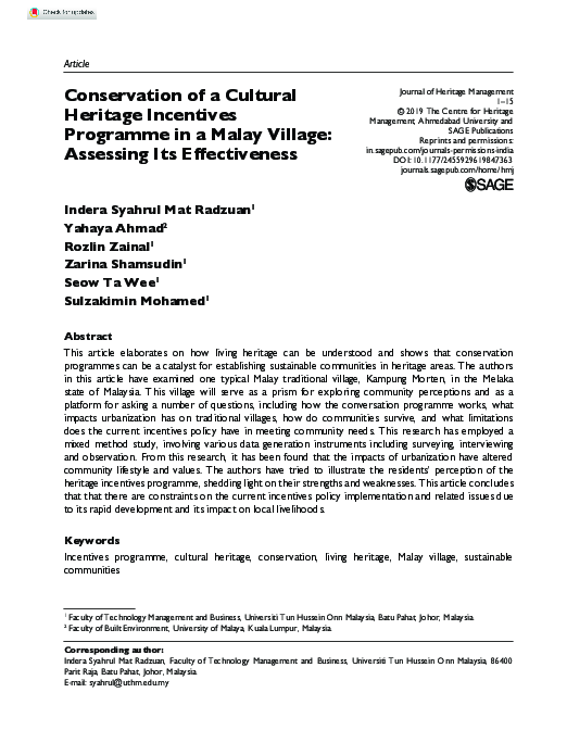 (PDF) Conservation of a Cultural Heritage Incentives Programme in a ...