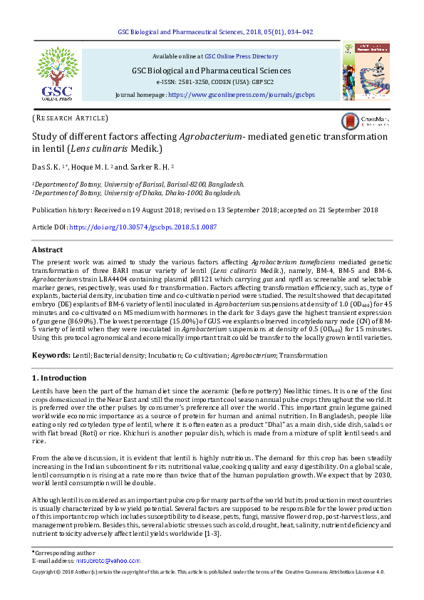 (PDF) Study of different factors affecting Agrobacterium- mediated ...