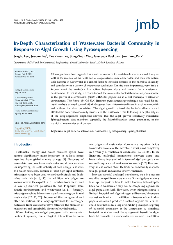 (PDF) In-Depth Characterization of Wastewater Bacterial Community in ...