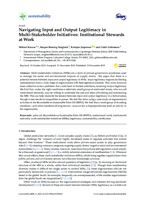 (PDF) Navigating Input and Output Legitimacy in Multi-Stakeholder ...